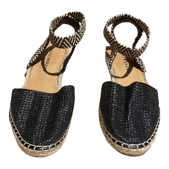 Lucky Brand Sandals Womens 9M Black Cream Renka Espadrille Woven Ankle Strap - Picture 9 of 9